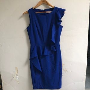 Calvin Klein 4 Royal  Blue Ruffle Accented Dress